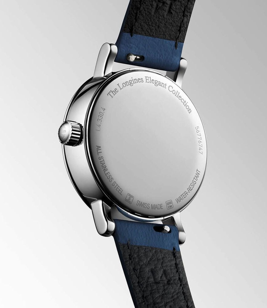 Longines Elegant 30mm White Dial Moonphase Blue Leather Strap Watch image number 3