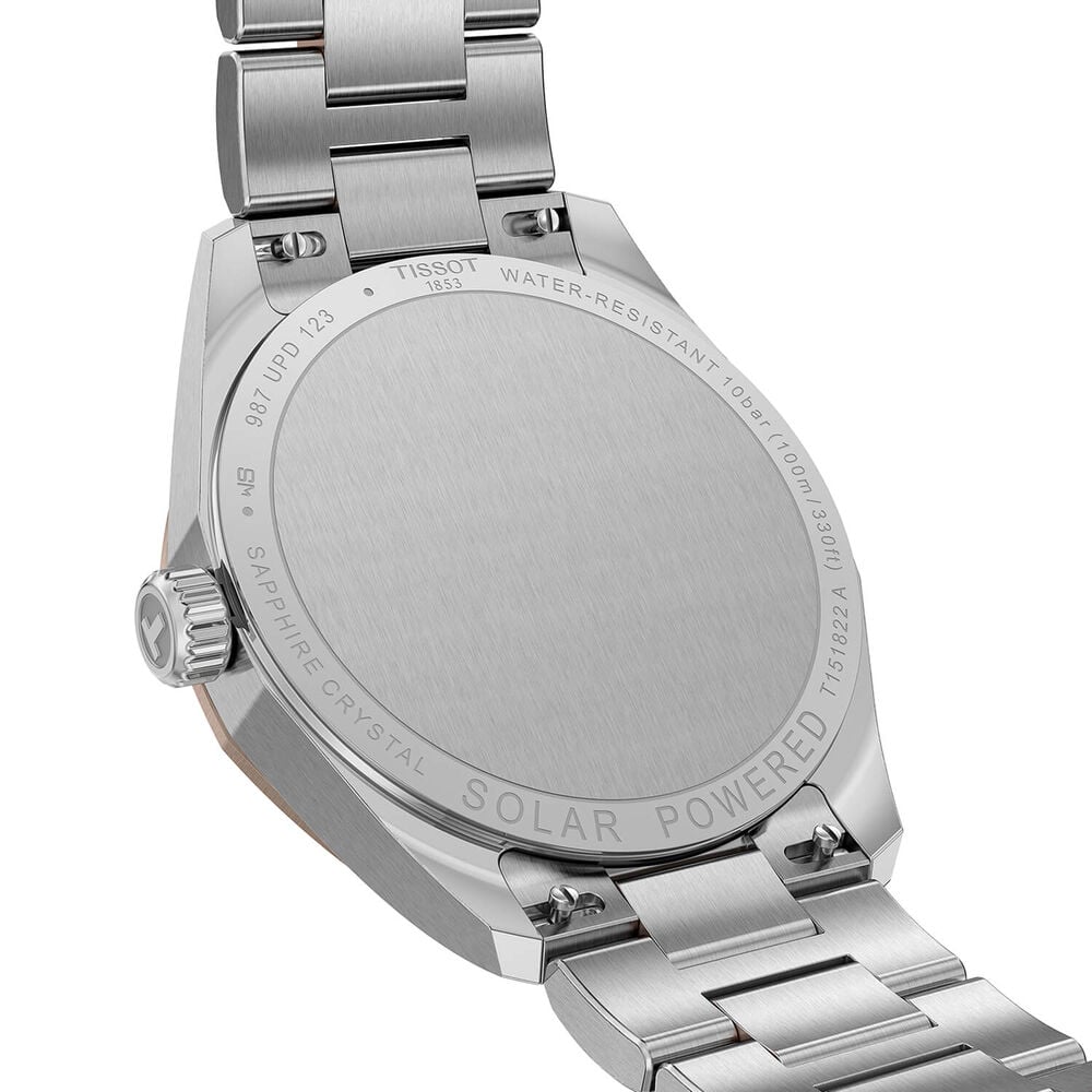 Tissot PRC 100 Solar 34mm Mother of Pearl Dial Rose Gold PVD Steel Bracelet Watch image number 2