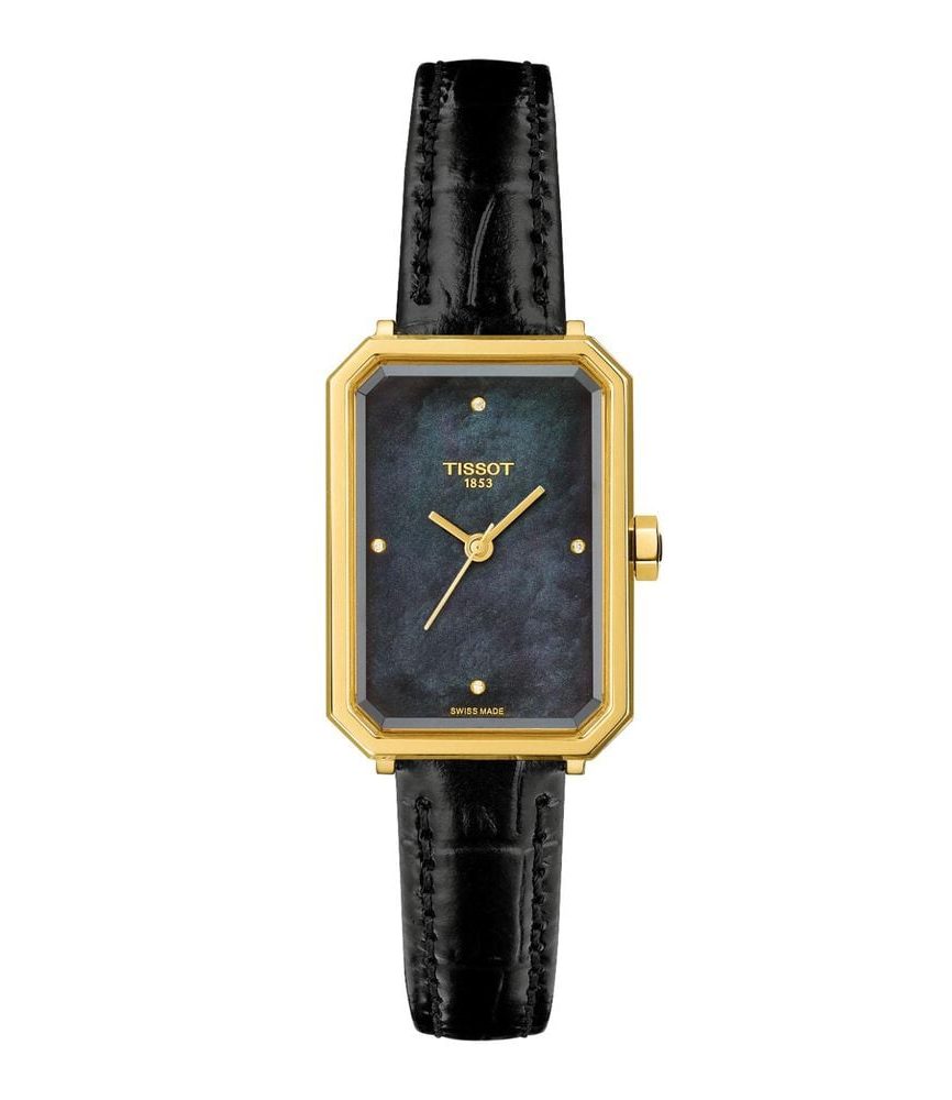 Tissot SRV 21.8mm Black Mother of Pearl Dial Diamond Dots Leather Strap Watch image number 0