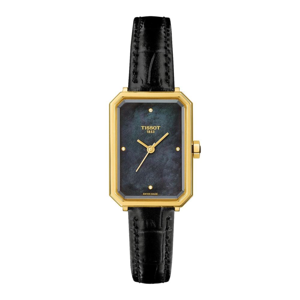 Tissot SRV 21.8mm Black Mother of Pearl Dial Diamond Dots Leather Strap Watch image number 0