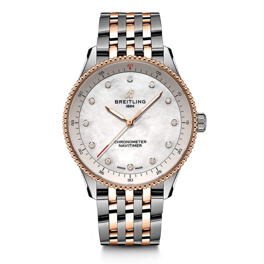 Breitling Navitimer 32mm Pearlised Lab Grown Diamond Dial Rose Gold Indexes Watch image number 0